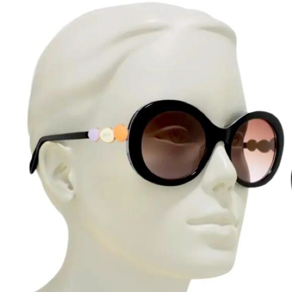 Emilio Pucci - Brown Tortoiseshell Effect Round Frame Embellished Sunglasses New - Picture 1 of 8